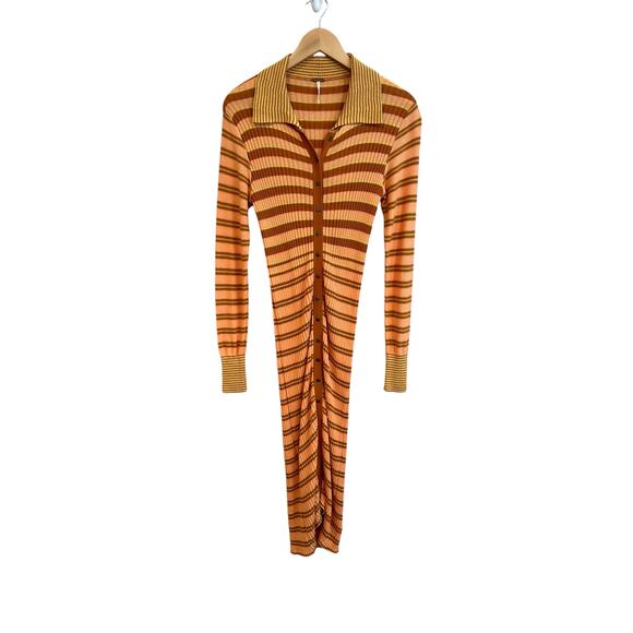 NEW Free People Vista Cardi Orange Striped Ribbed Sweater Midi Dress Size Small - Picture 5 of 12